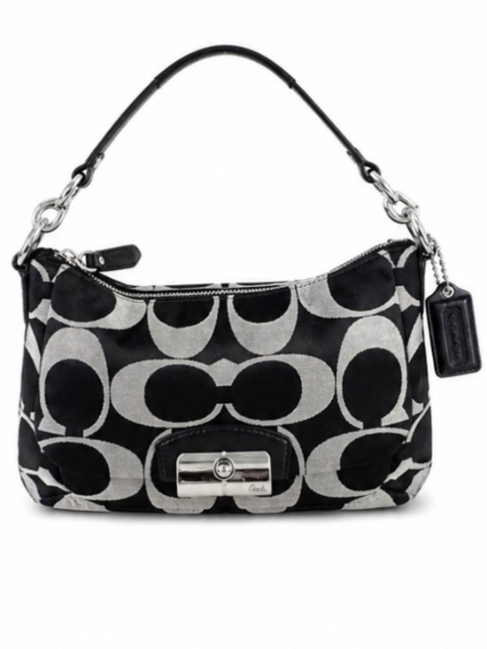 Coach Handbags - Coach Black & Gray Signature Jacquard Kristin Shoulder Bag F22302